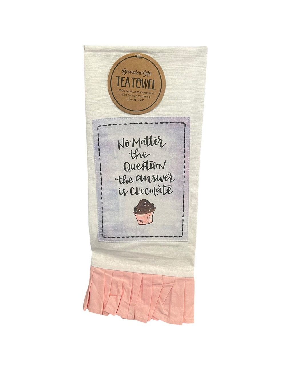 Brownlow Gifts “..Answer Is Chocolate” Tea Towel 100% Cotton Novelty Appliqué